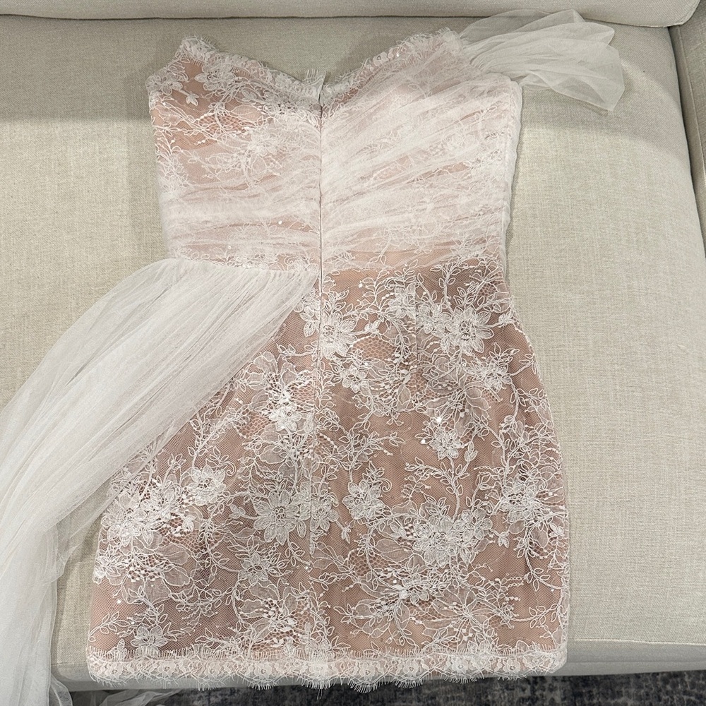 Chic Strapless White Lace Dress - Picture 7 of 8